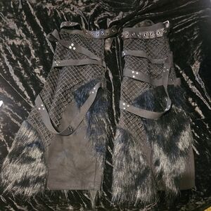 Black Faux Fur Grommet Wrap Leg Warmers